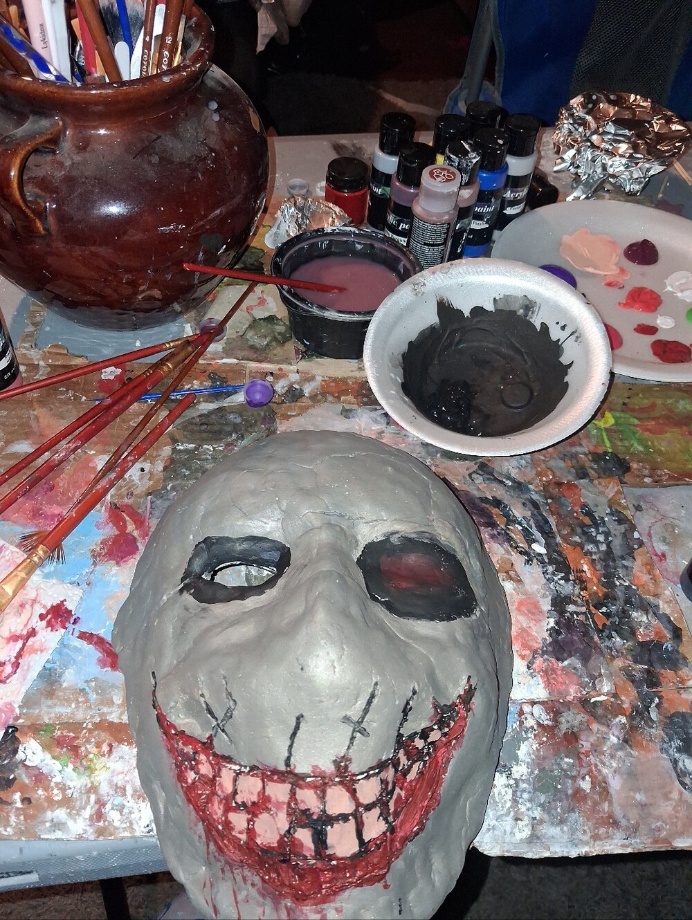 Handcrafted Gray Horror Mask Home Art Sculpture